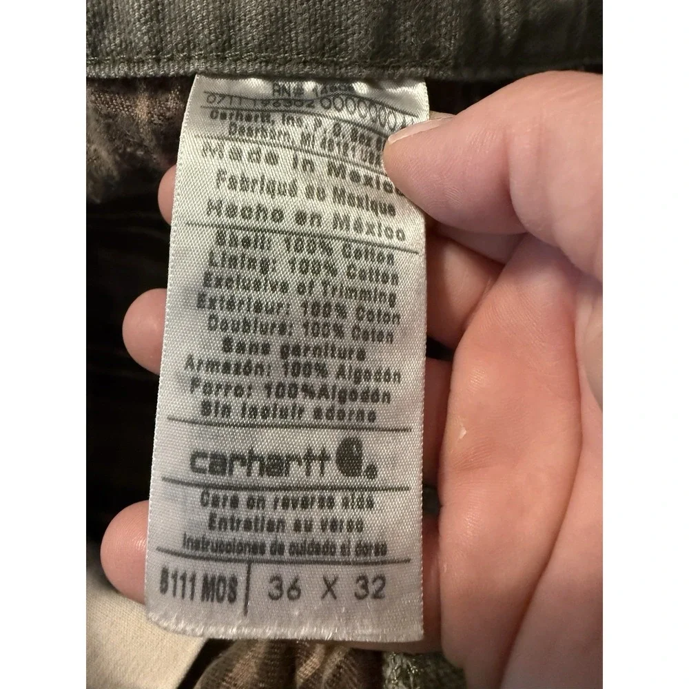 Carhartt Men's Carpenter Pants Flannel Lined Green Workwear Size 36x32 B111 MOS